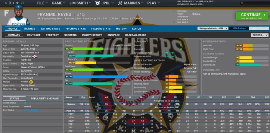 Japanese league (NPB) mod for Out of the Park Baseball 26 Franmil Reyes in an Out of the Park Baseball 26 NPB mod