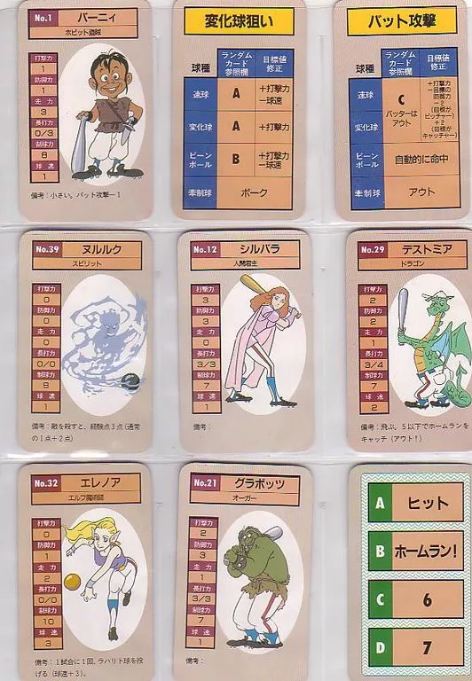 Cards from Wiz Ball, a baseball card game based on the fantasy RPG Wizardry.